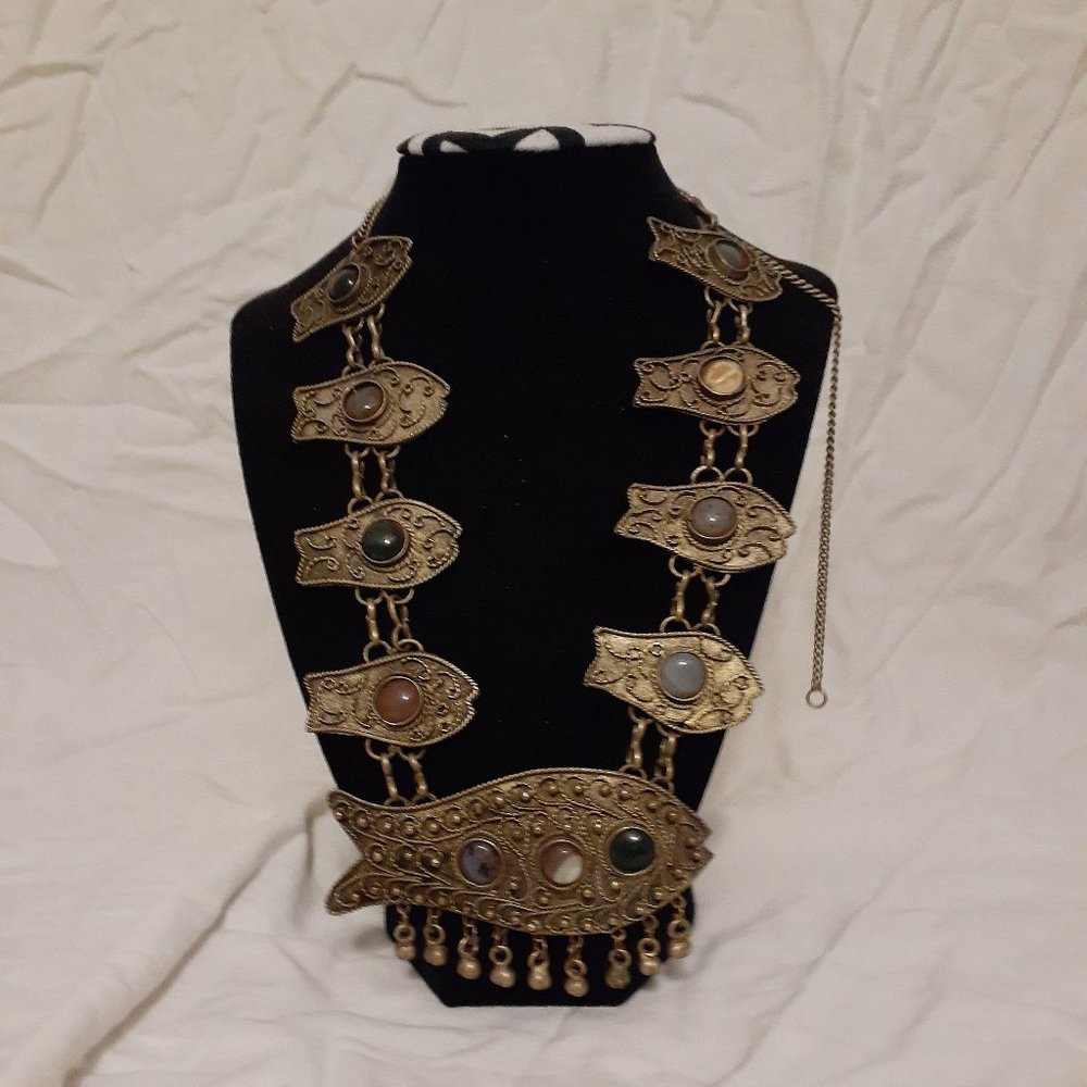 Vintage Handcrafted Brass Tone Fish Necklace.